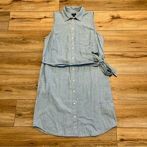 J Crew Shirt Dress SZ 10 Blue Button Up Collared Knee Length Belted NWT